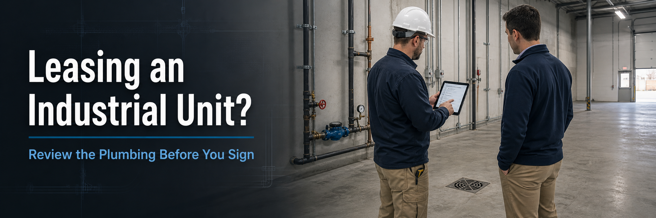 CTA banner for reviewing plumbing before leasing an industrial unit